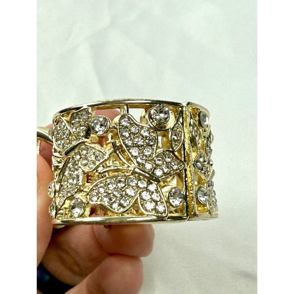 Gold Butterfly Ponytail Cuff Hair Clip Rhinestone Filigree Claw Accessory Y2K - Picture 3 of 6